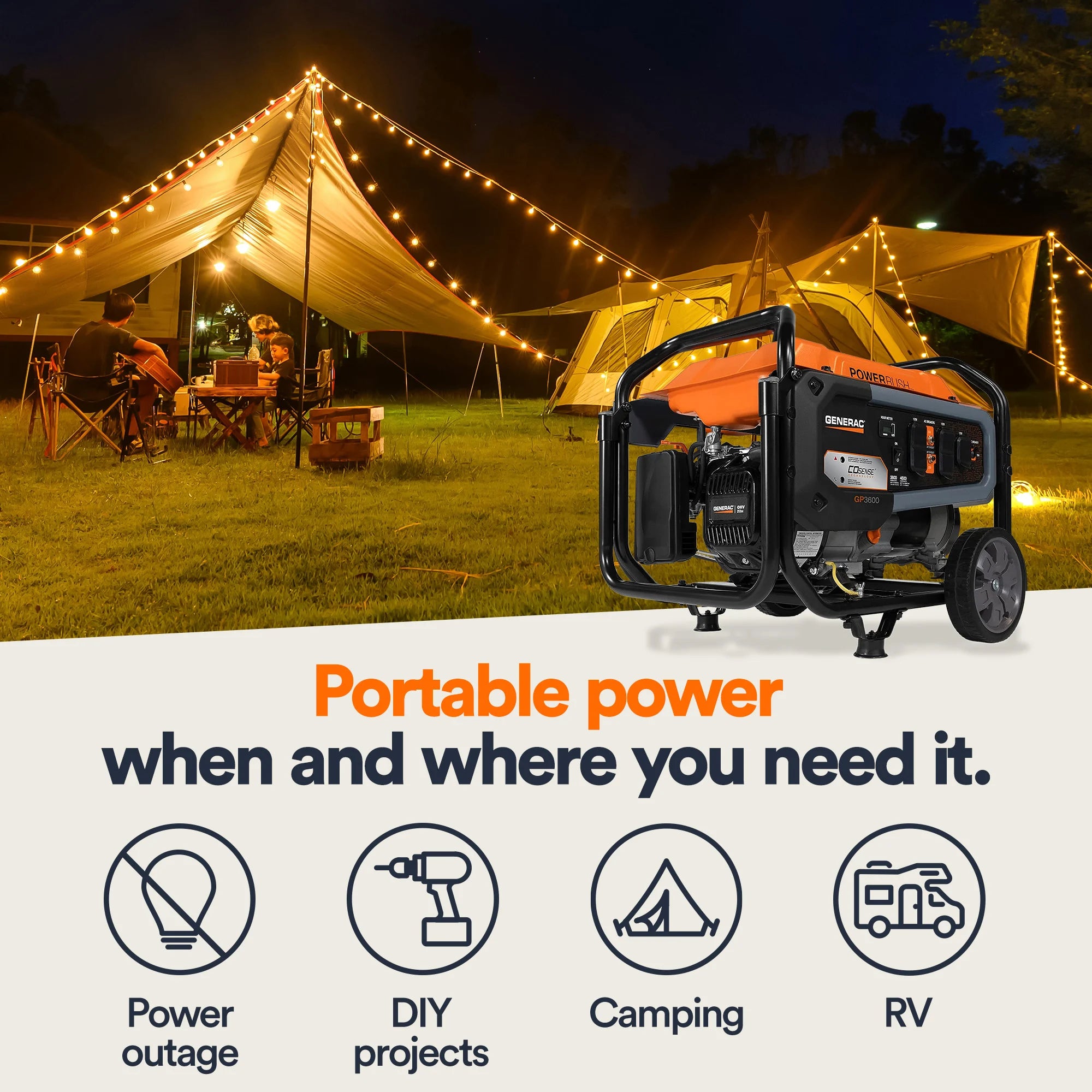 Generac Portable Generator, 3600W