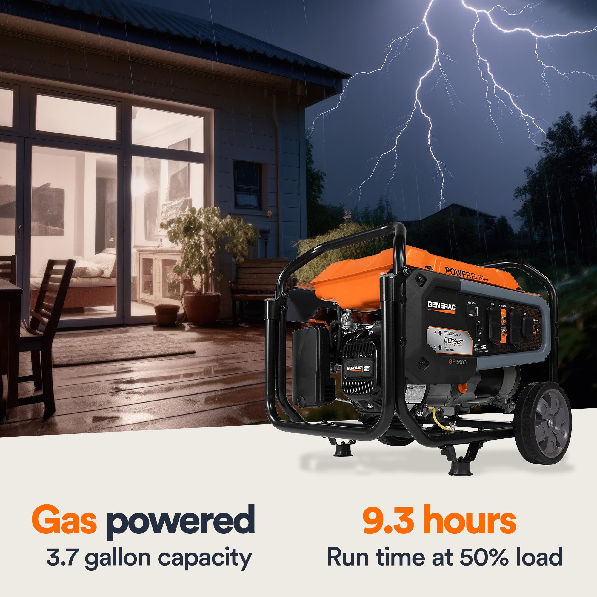 Generac Portable Generator, 3600W