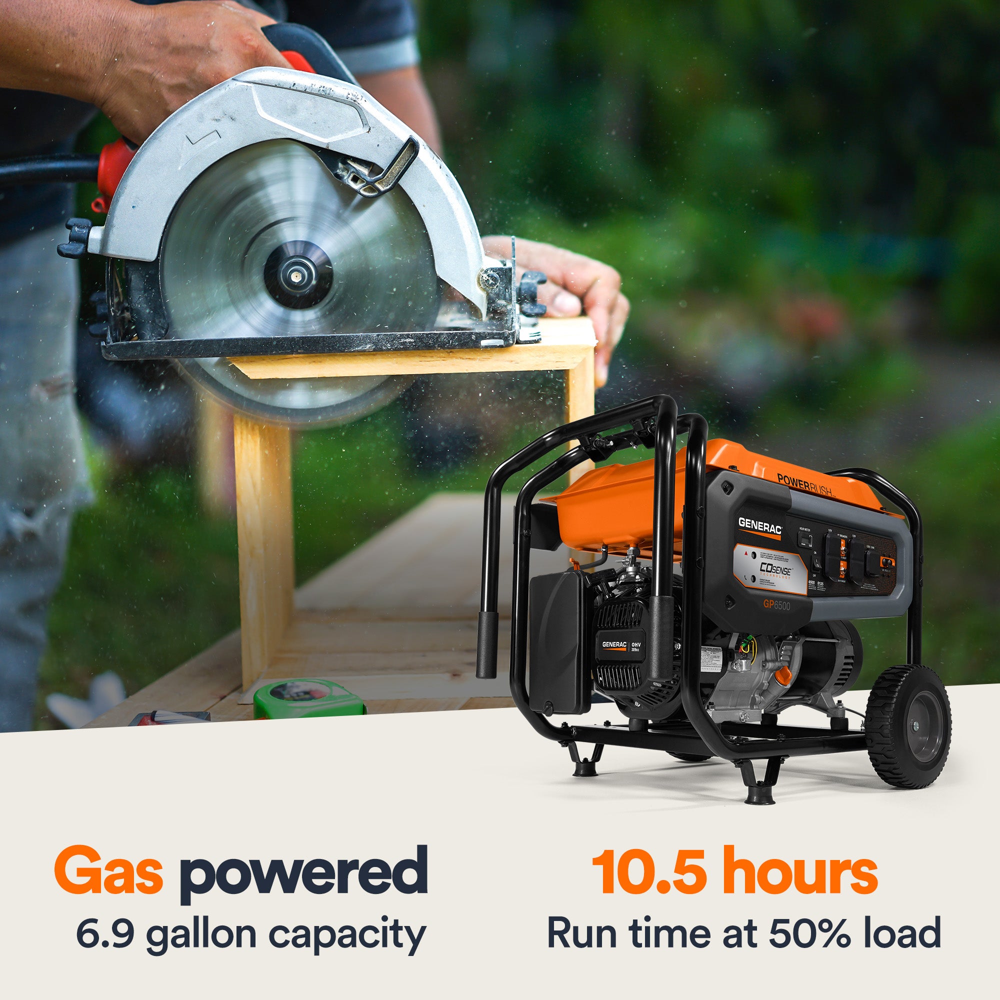 Generac Portable Generator, 6500 | Pull Start with Cord