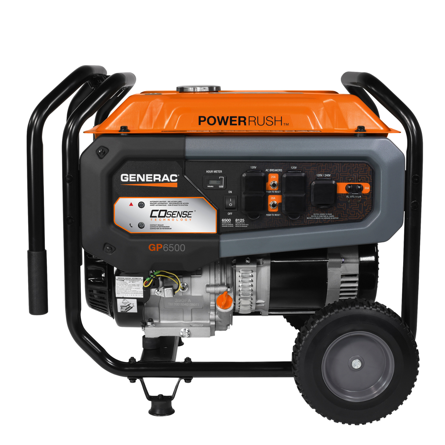 Generac Portable Generator, 6500 | Pull Start with Cord