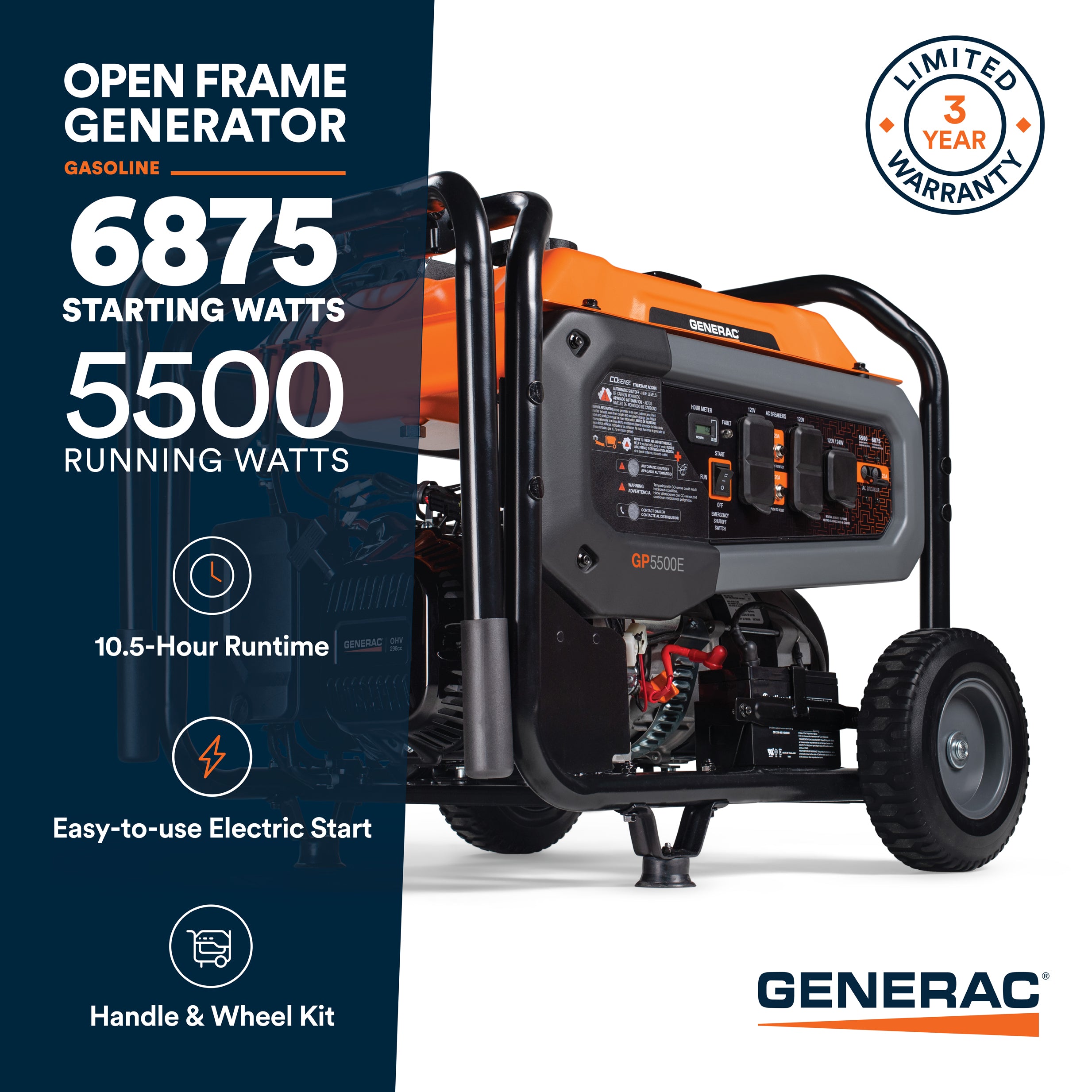 Generac Portable Generator, 5500W