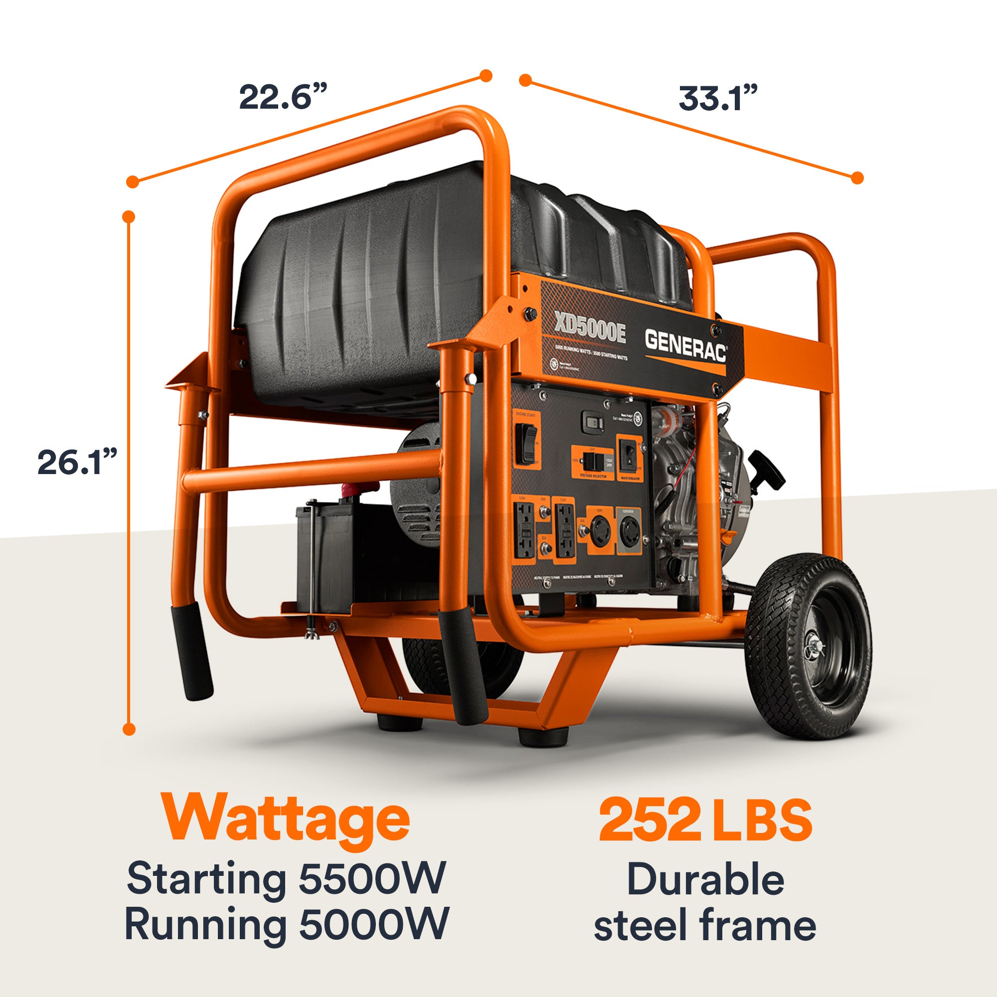 Generac Portable Generator, 5000W | Diesel