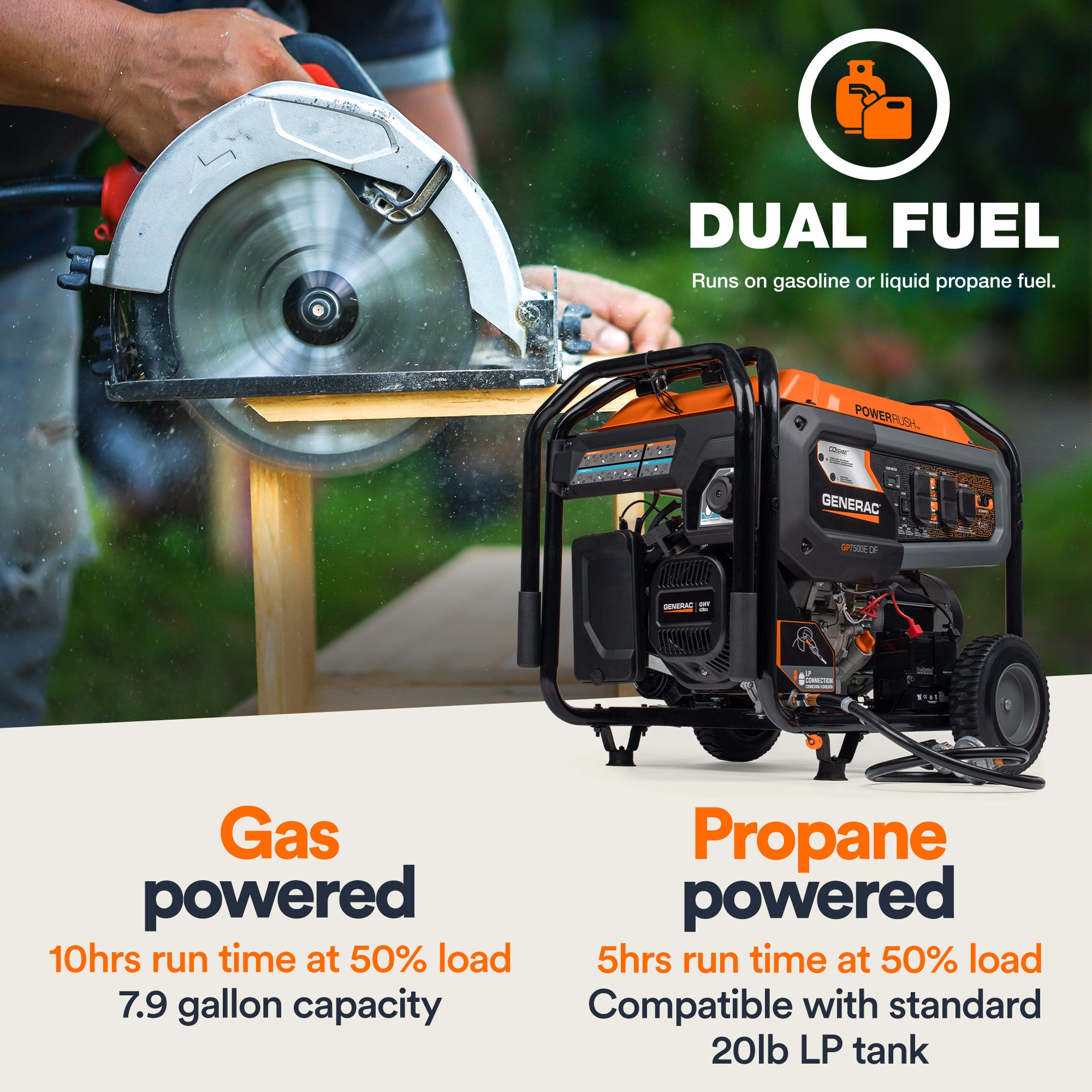 Generac Portable Generator, 7500W