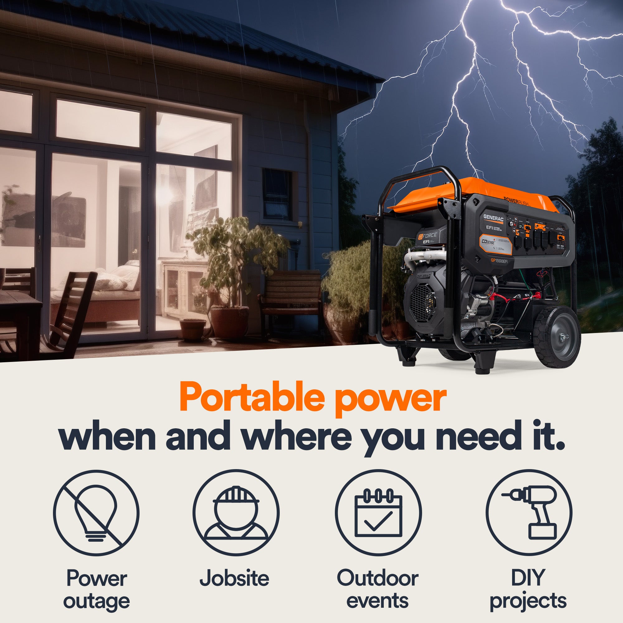 Portable Generator, 15500 | EFI | Electric Start with COsense | 49ST