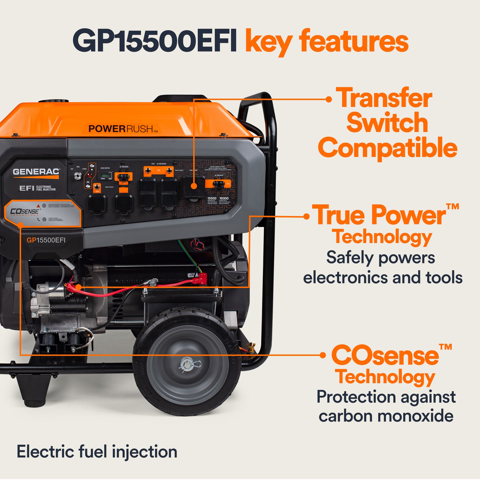 Portable Generator, 15500 | EFI | Electric Start with COsense | 49ST