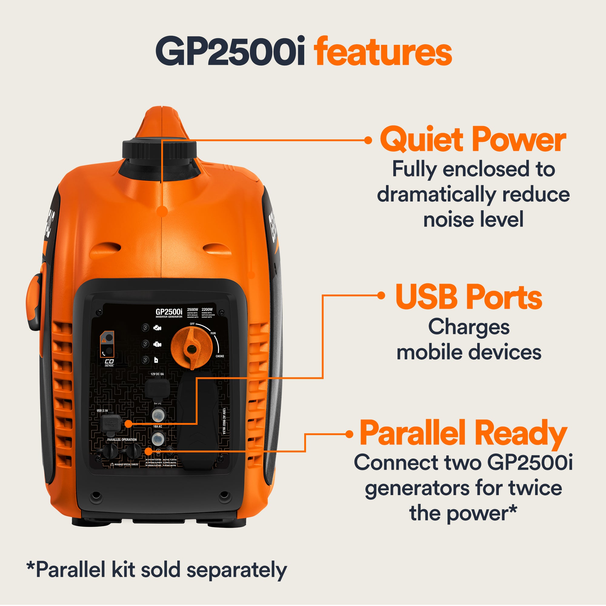 Generac Portable Inverter Generator, 2500i
