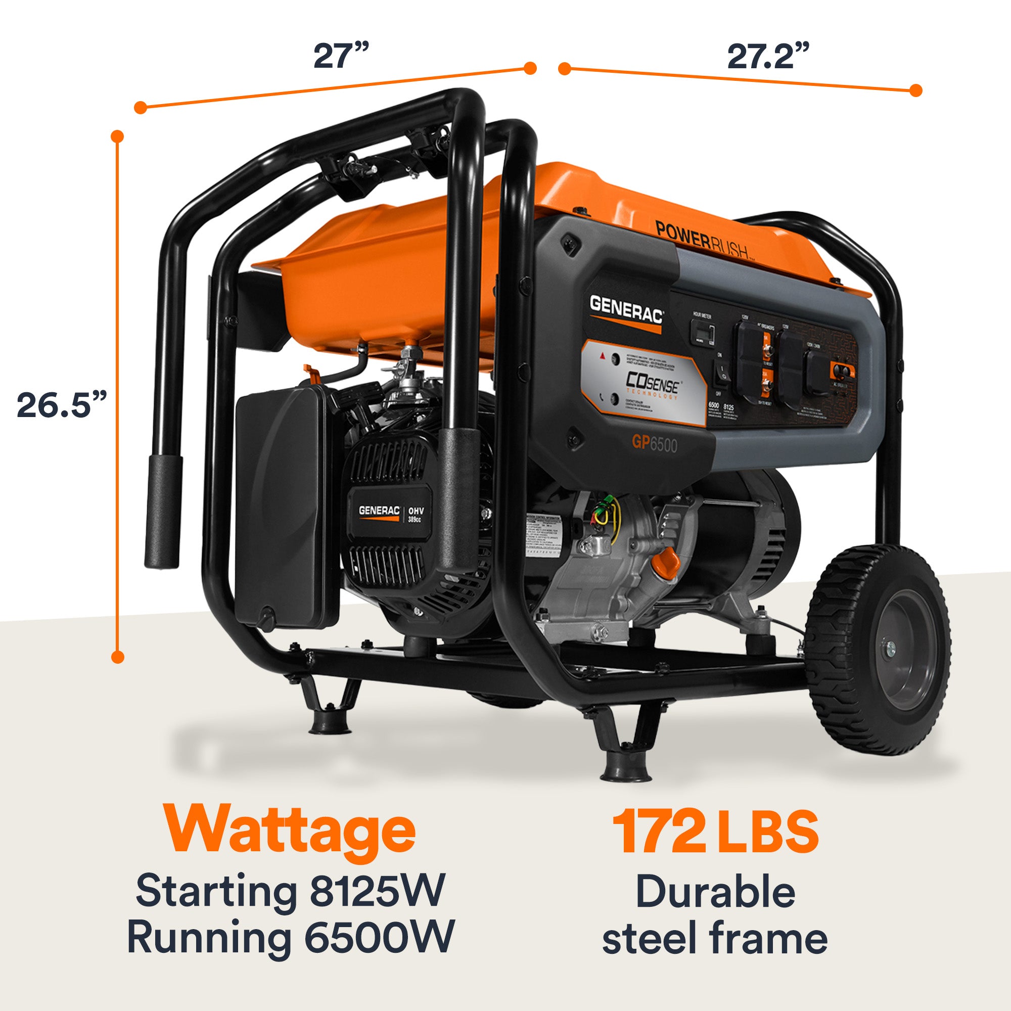 Generac Portable Generator, 6500