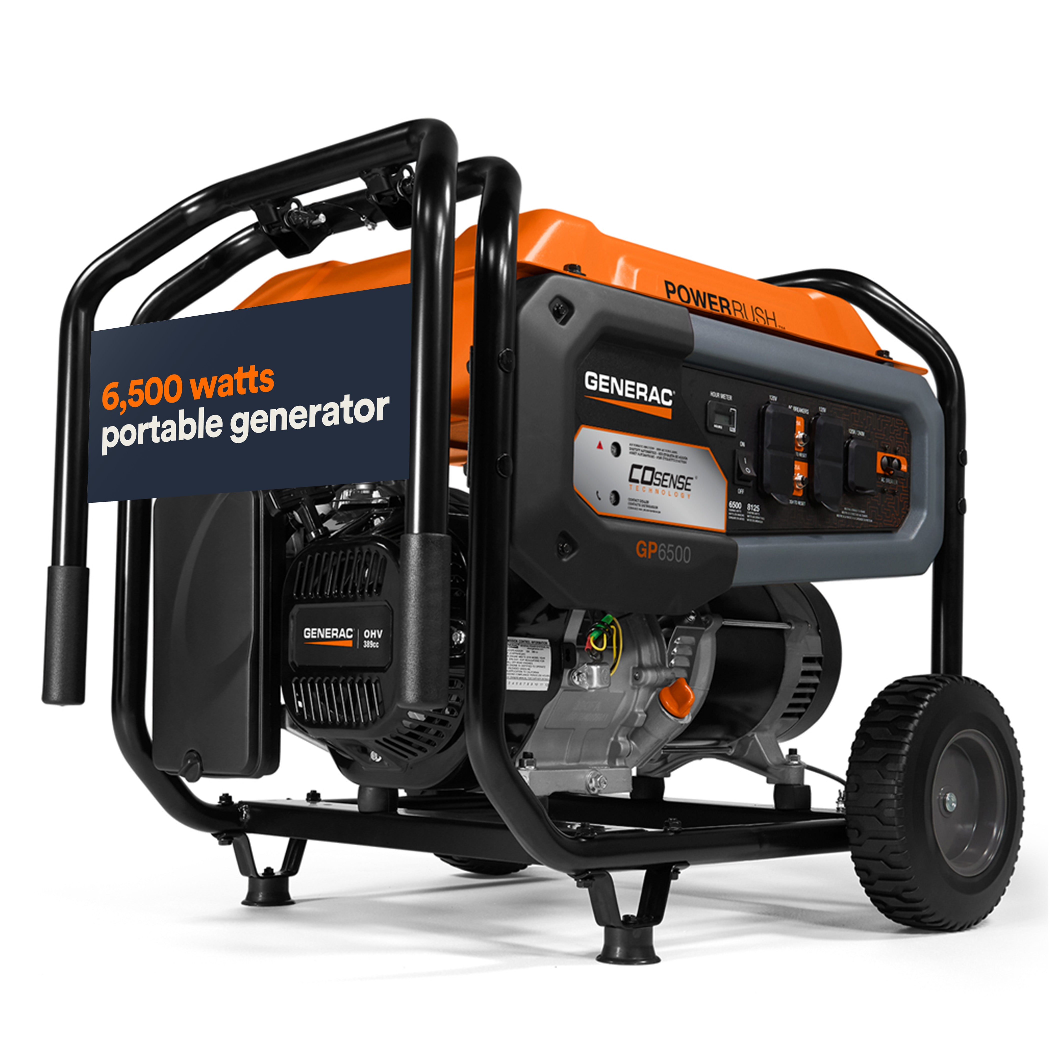 Generac Portable Generator, 6500W | Electric Start